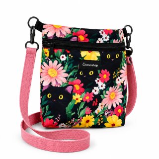 🤍 Elegantní crossbody kabelka – kočky na kvítkách